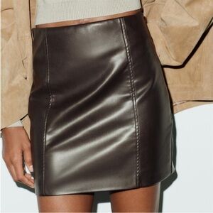 Zara Chocolate Brown High-Waisted Mini Skirt | Sleek Faux Leather NWT
